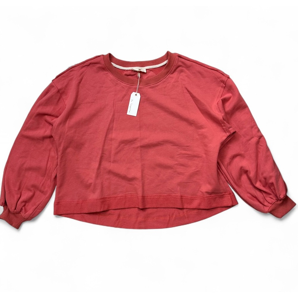 NEW By Together Coral Red Balloon Sleeve Crewneck‎ Pullover 100% Cotton Large